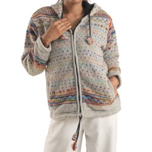 Wool Jacket For Women - Grey Rainbow Fair Isle Design