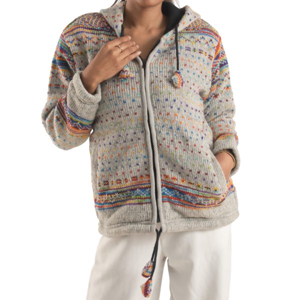 Wool Jacket For Women - Grey Rainbow Fair Isle Design
