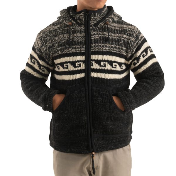 Black and Wave Pattern Wool Jacket Mens
