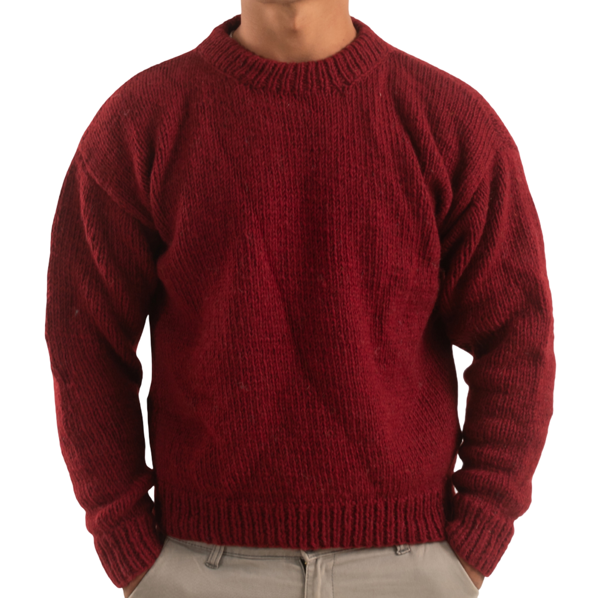 Wool Pullover for Men - Maroon Red