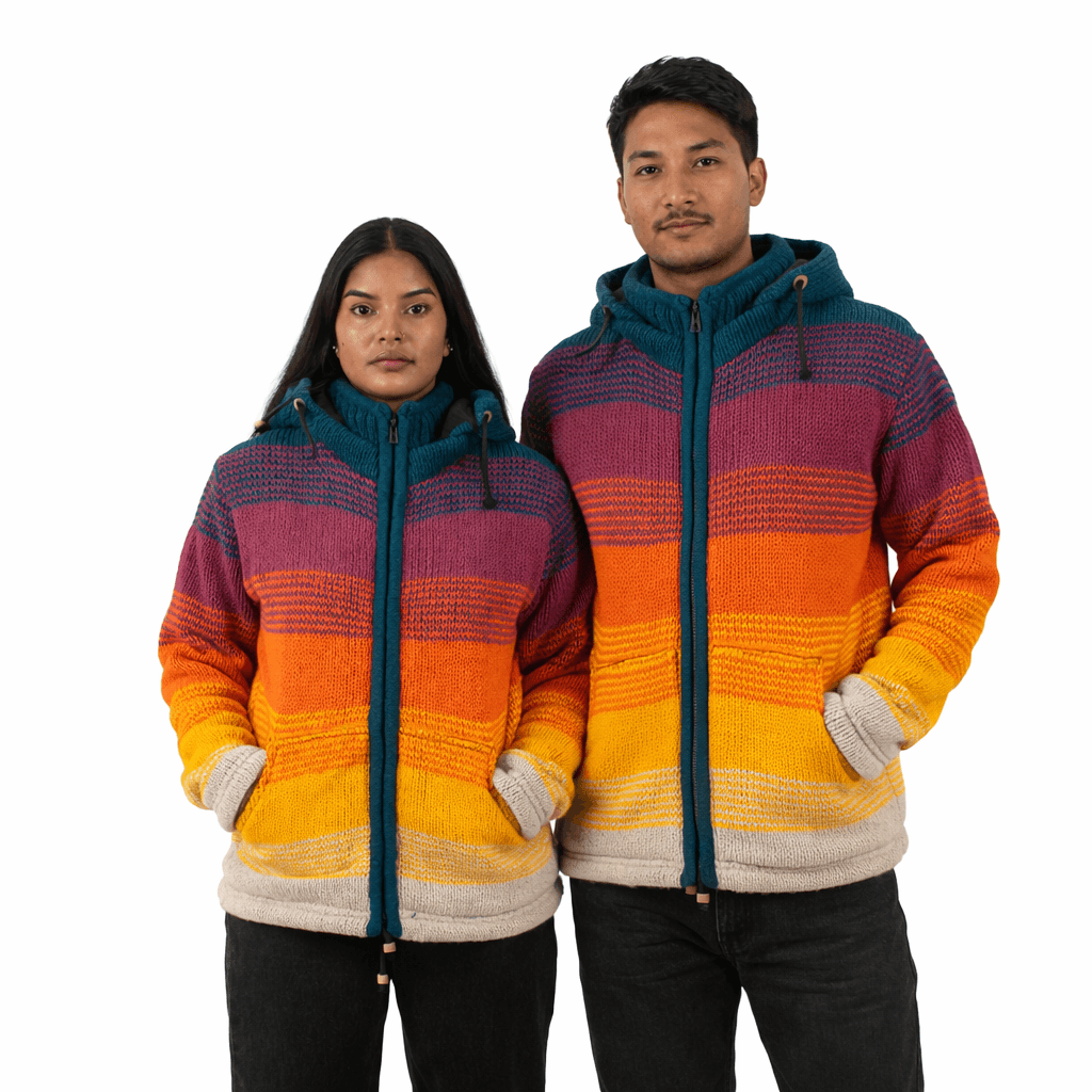 Wool Jacket For Men & Women – Unisex Multicolor Ombre Fleeced Lined – Made in Nepal