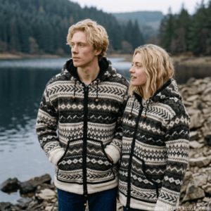 Grey Wave Pattern wool Jacket for men and women