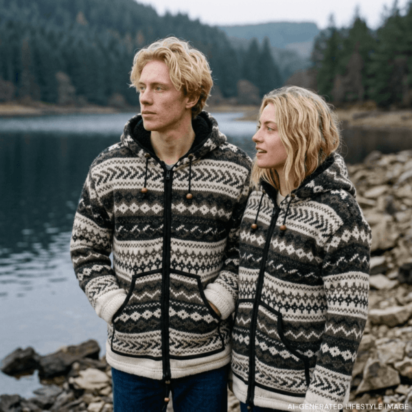 Grey Wave Pattern wool Jacket for men and women