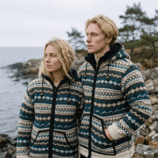 blue wave pattern wool jacket for men and women