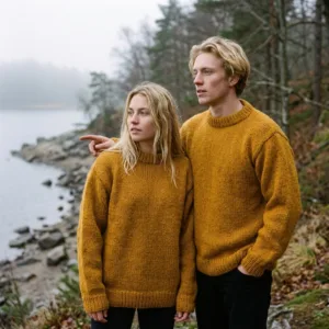 mustard crewneck wool sweater for men and women