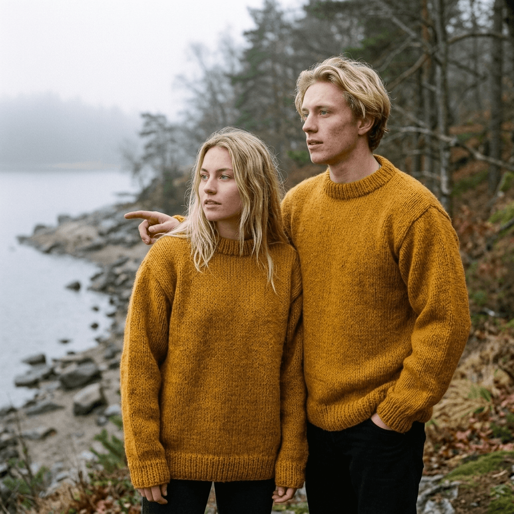 mustard crewneck wool sweater for men and women
