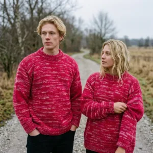 red crewneck wool sweater for men and women