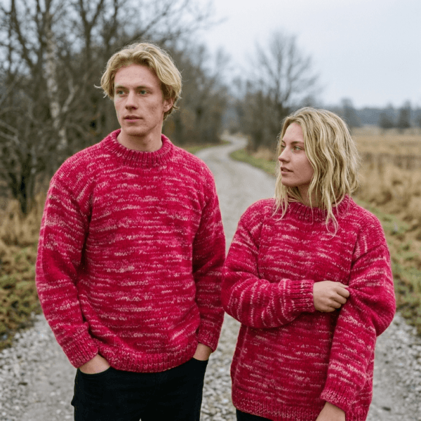 red crewneck wool sweater for men and women