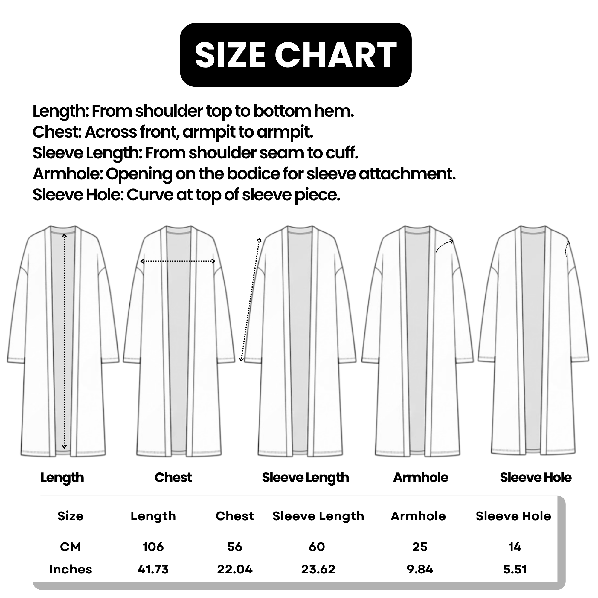 Long Cardigan Size Chart