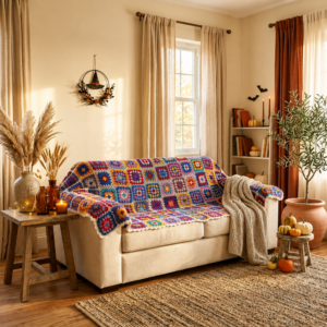 Nepal Handmade Granny Square 100% Wool Sofa Couch Cover Blanket - Single, Two, Three & Loveseat Sheep Woolen Throw Slipcover
