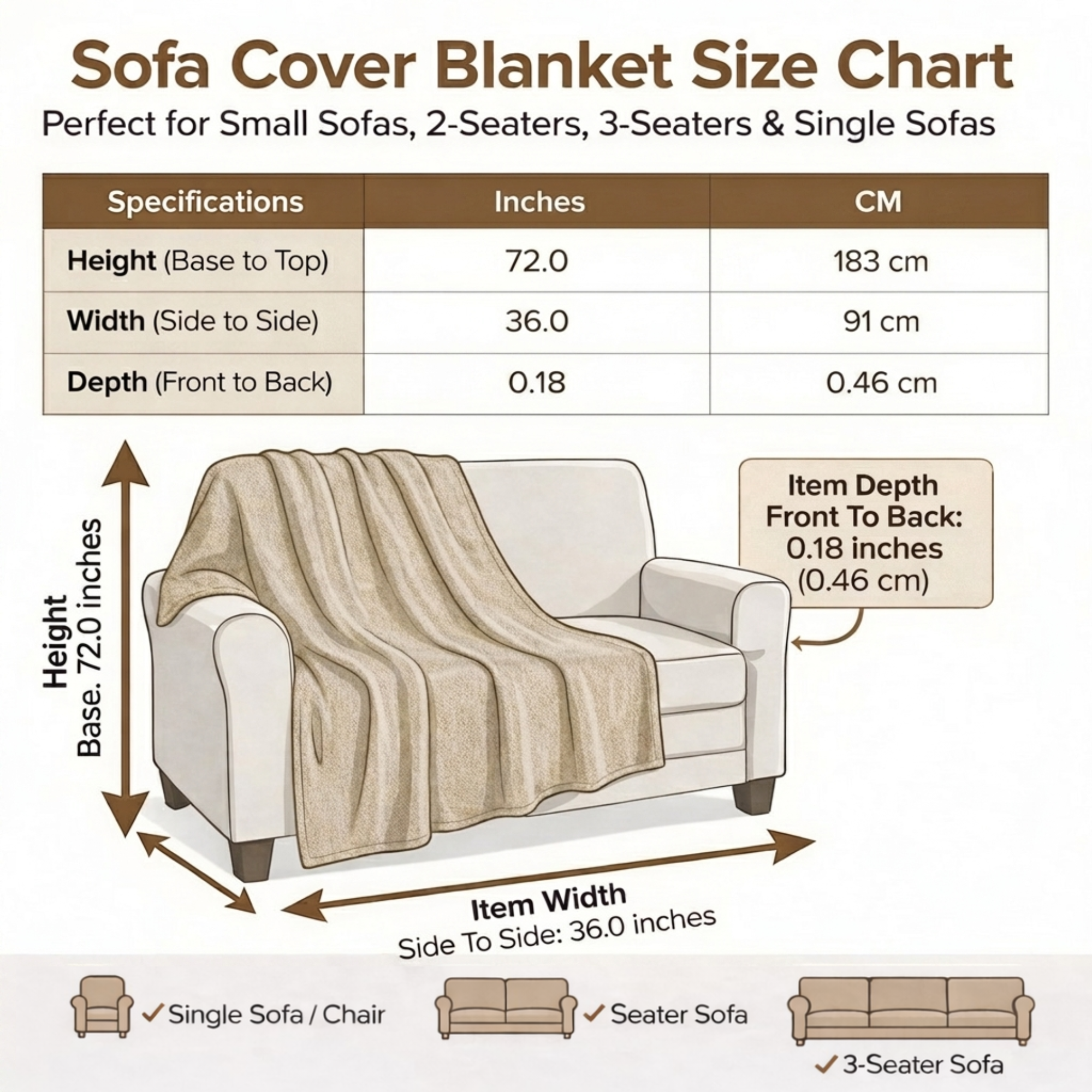 Sofa Cover Size Chart