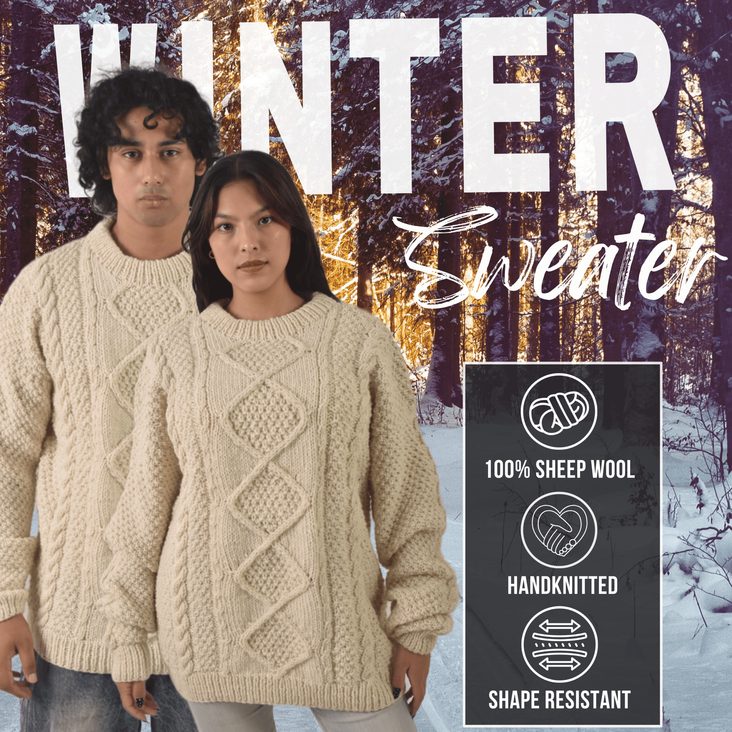 Handknit 100% Sheep Wool Aran Sweater For Men & Women - Nepal Unisex Crewneck Cable Knit Fisherman Woolen Pullover - Beige - Image 8