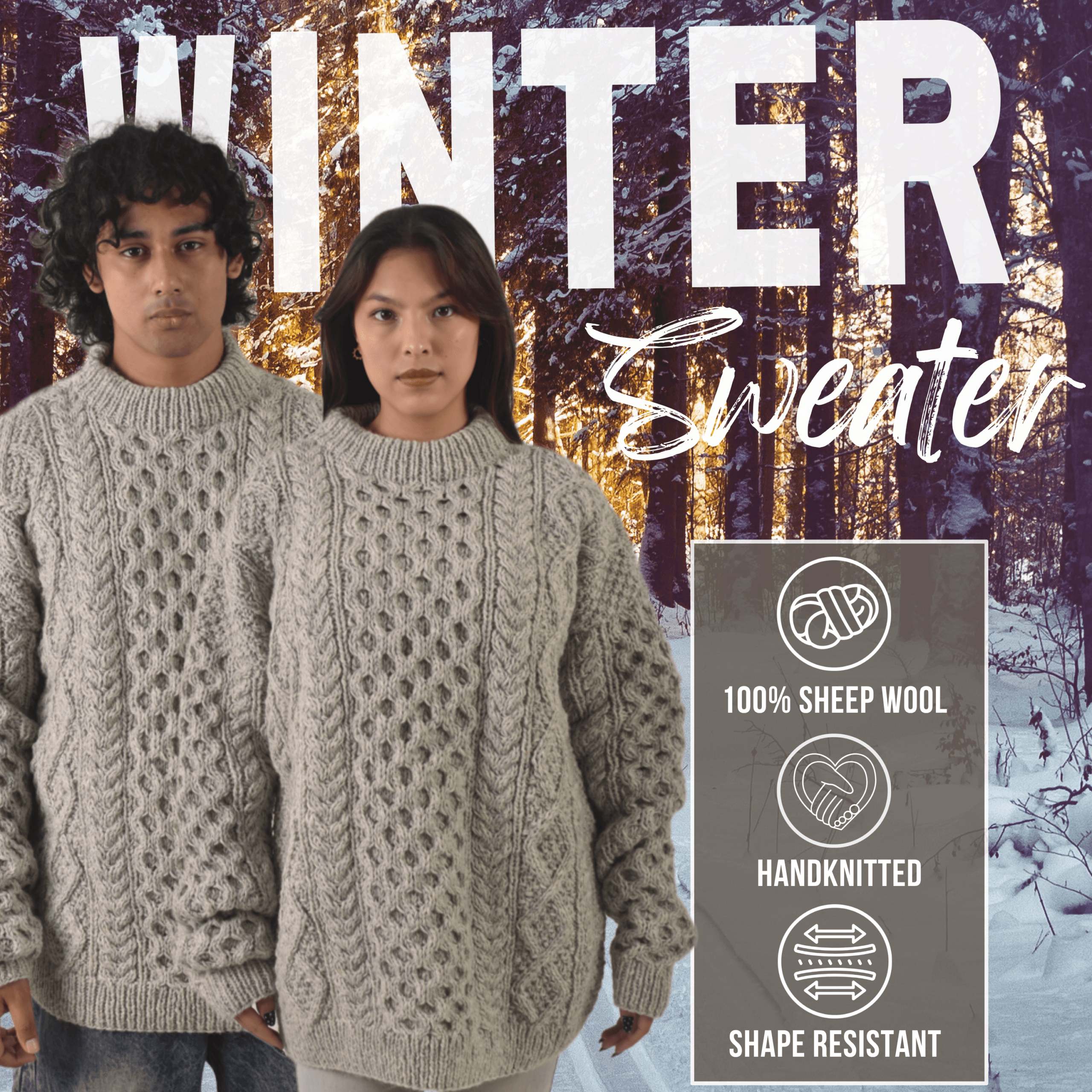 Handknit 100%Sheep Wool Cable Knit Sweater For Men & Women - Nepal Unisex Crewneck Aran Fisherman Woolen Pullover - Light Grey - Image 8