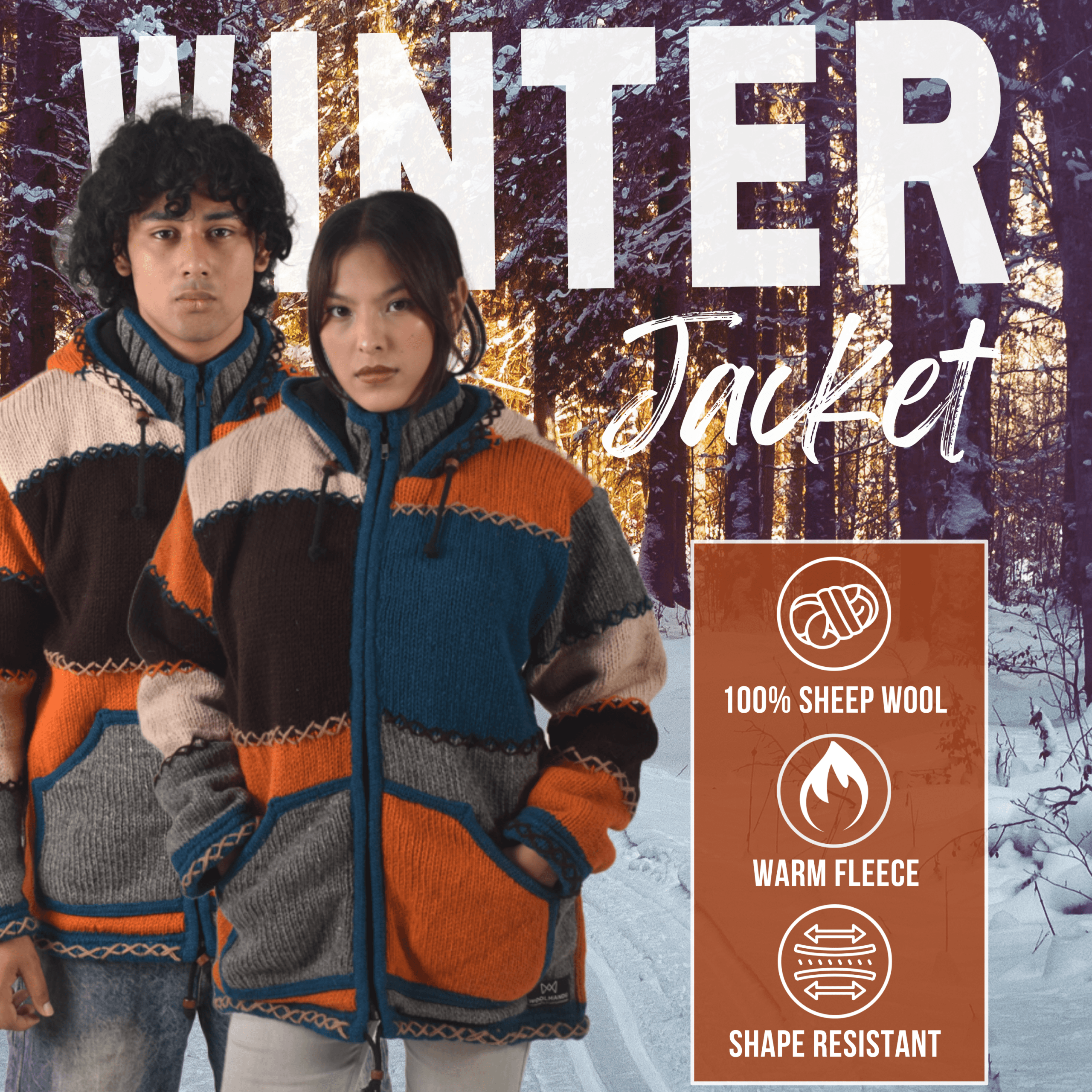 100% Wool Jacket For Women & Men - Unisex Multicolor Patchwork Fleece Lined - Made in Nepal - Image 10