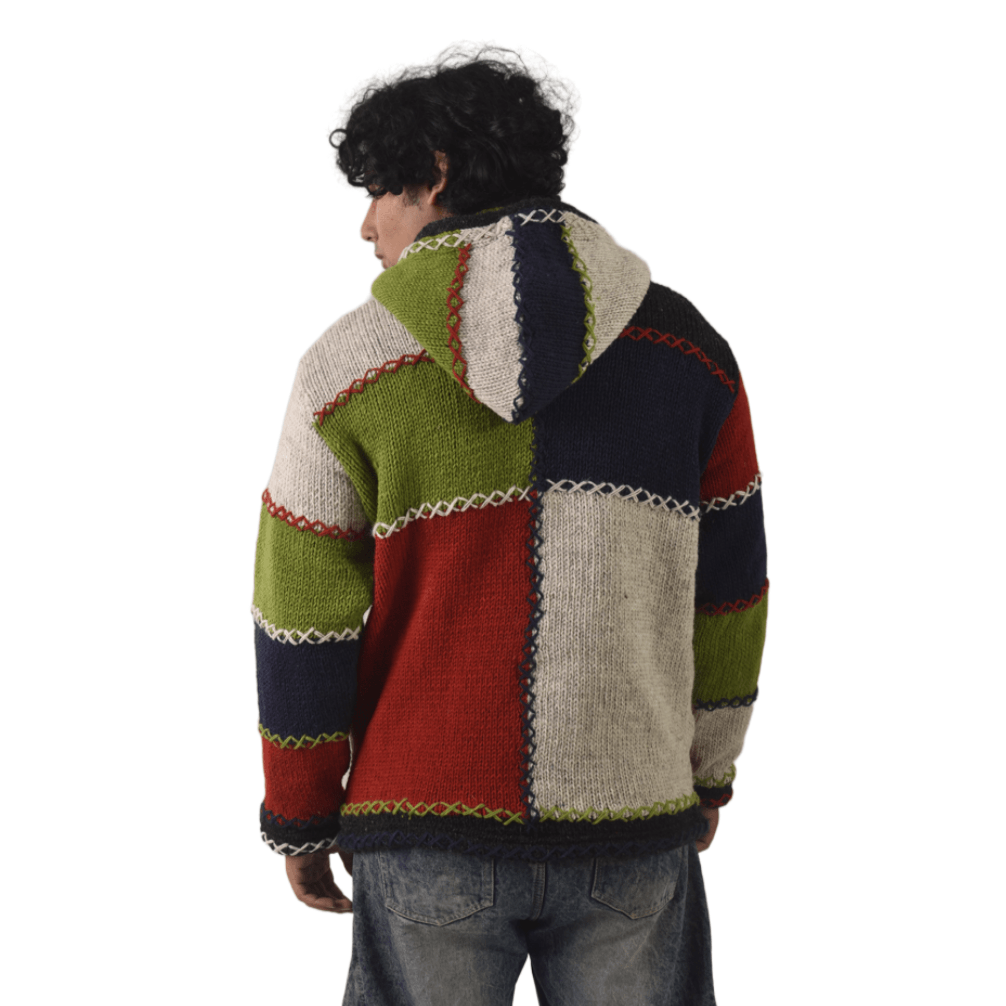 100% Wool Jacket For Women & Men - Unisex Patchwork Multicolor Fleece Lined - Made in Nepal - Image 8