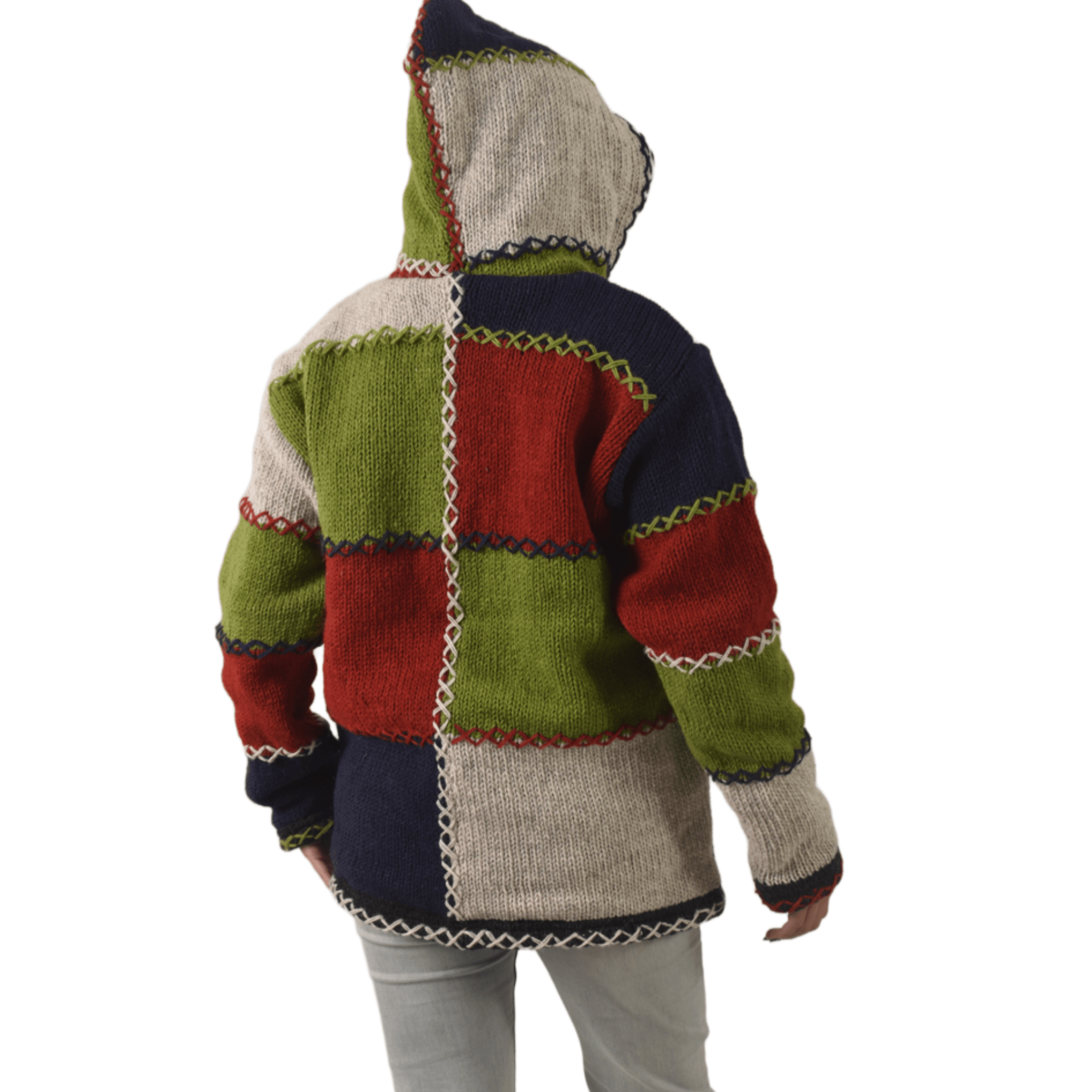 100% Wool Jacket For Women & Men - Unisex Patchwork Multicolor Fleece Lined - Made in Nepal - Image 7