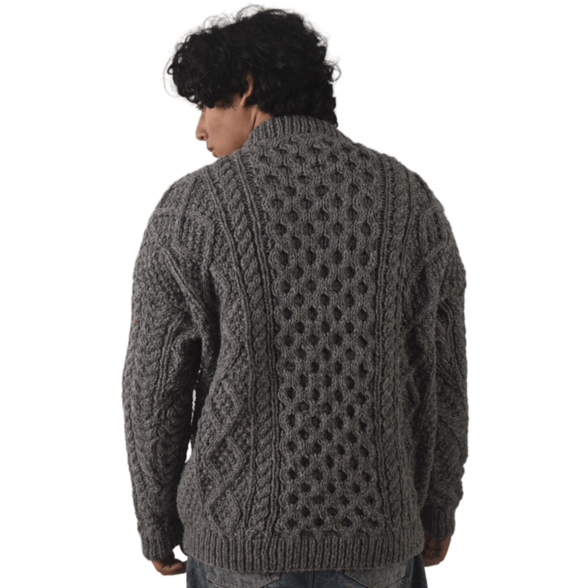 Handknit 100%Sheep Wool Cable Knit Sweater For Men & Women - Nepal Unisex Crewneck Aran Fisherman Woolen Pullover - Dark Grey - Image 6