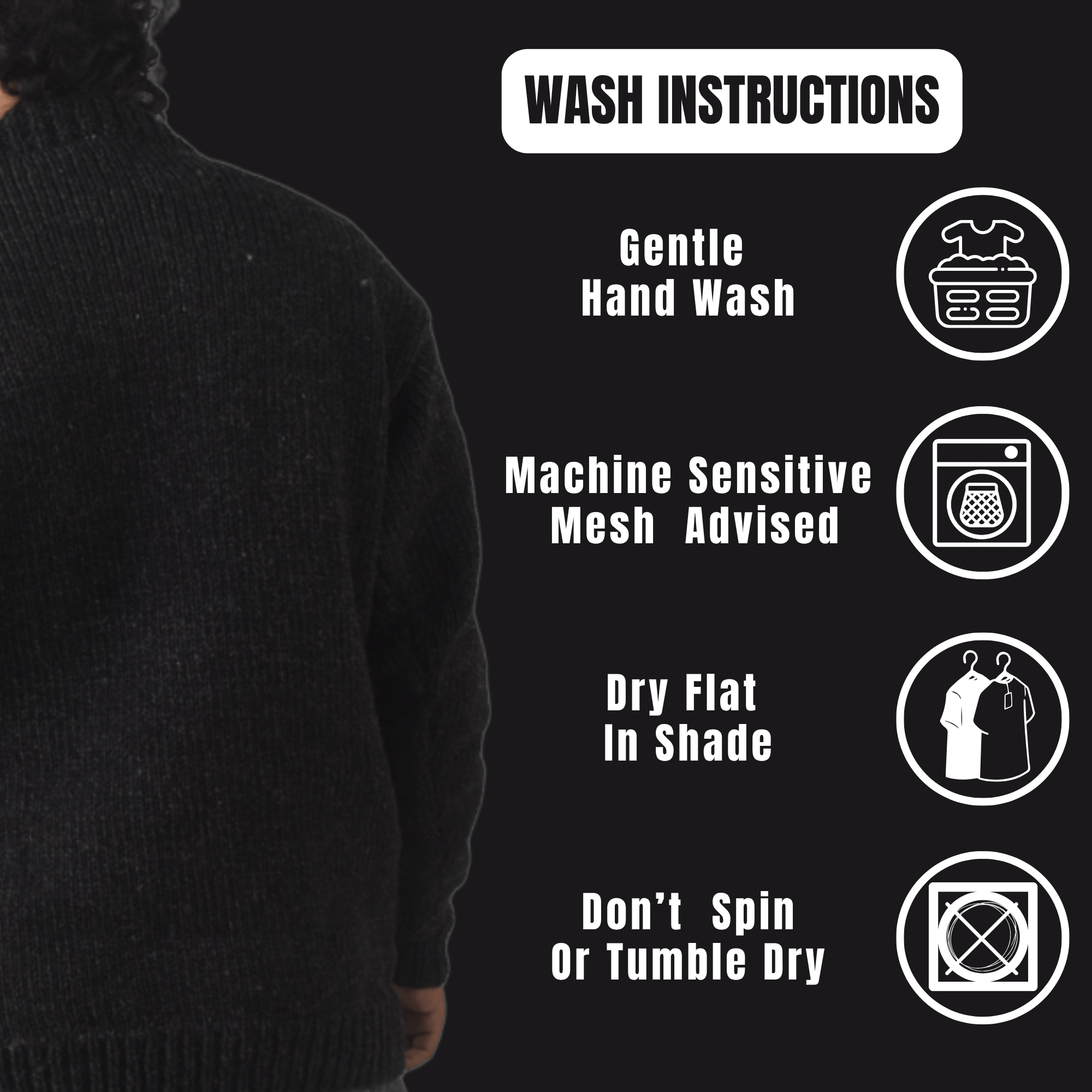 100% Wool Pullover Sweater For Men & Women - Black Unisex Crewneck Design - Made in Nepal - Image 10
