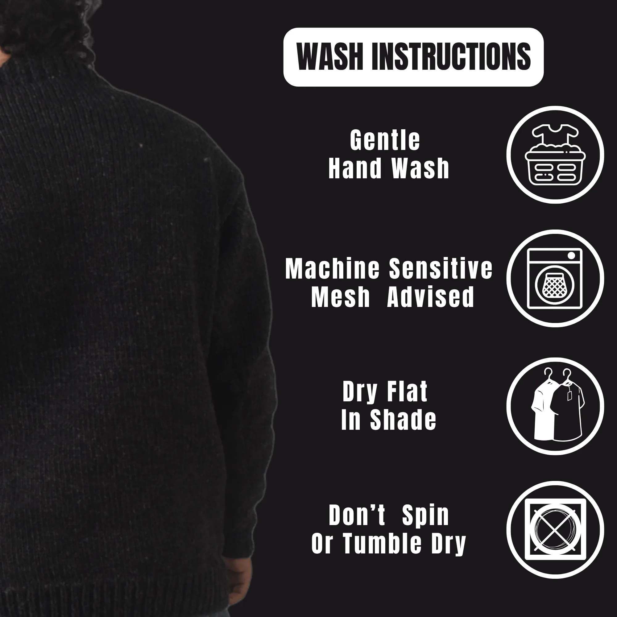 100% Wool Pullover Sweater For Men & Women - Black Unisex Crewneck Design - Made in Nepal - Image 10