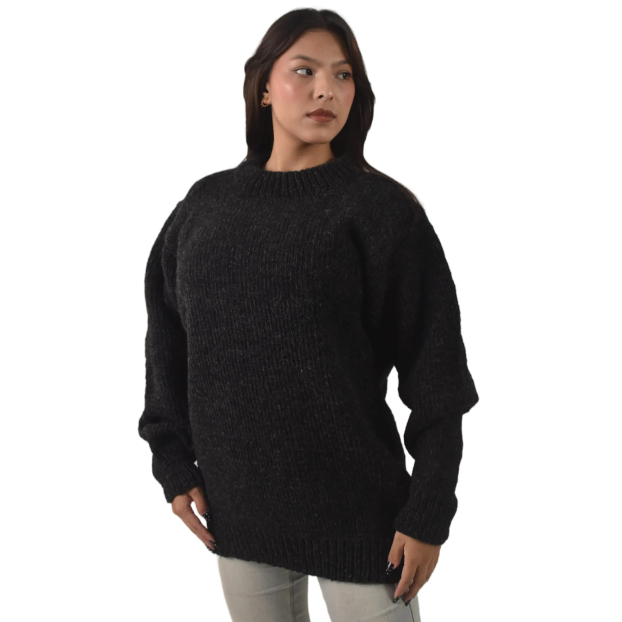 100% Wool Pullover Sweater For Men & Women - Black Unisex Crewneck Design - Made in Nepal - Image 7