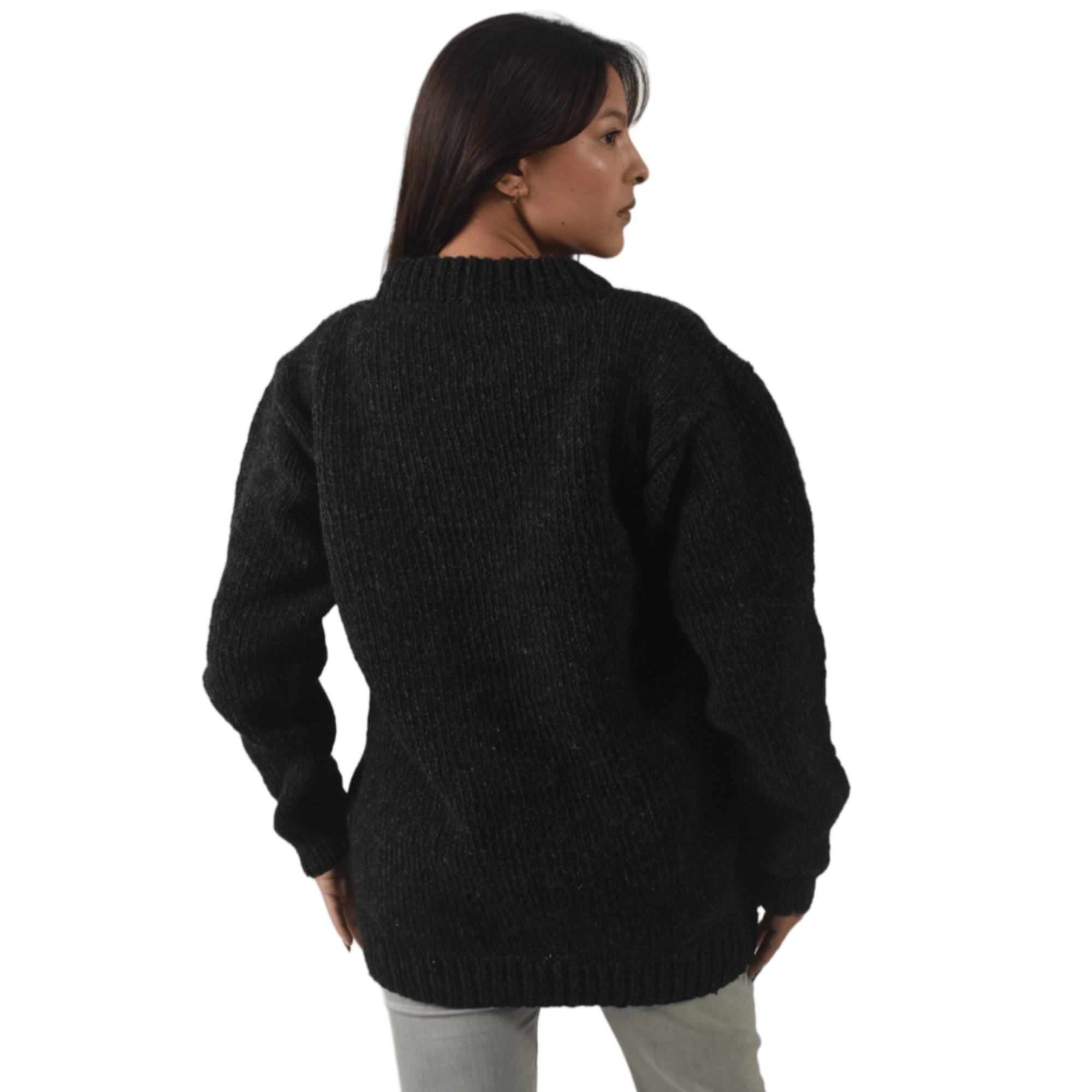 100% Wool Pullover Sweater For Men & Women - Black Unisex Crewneck Design - Made in Nepal - Image 4