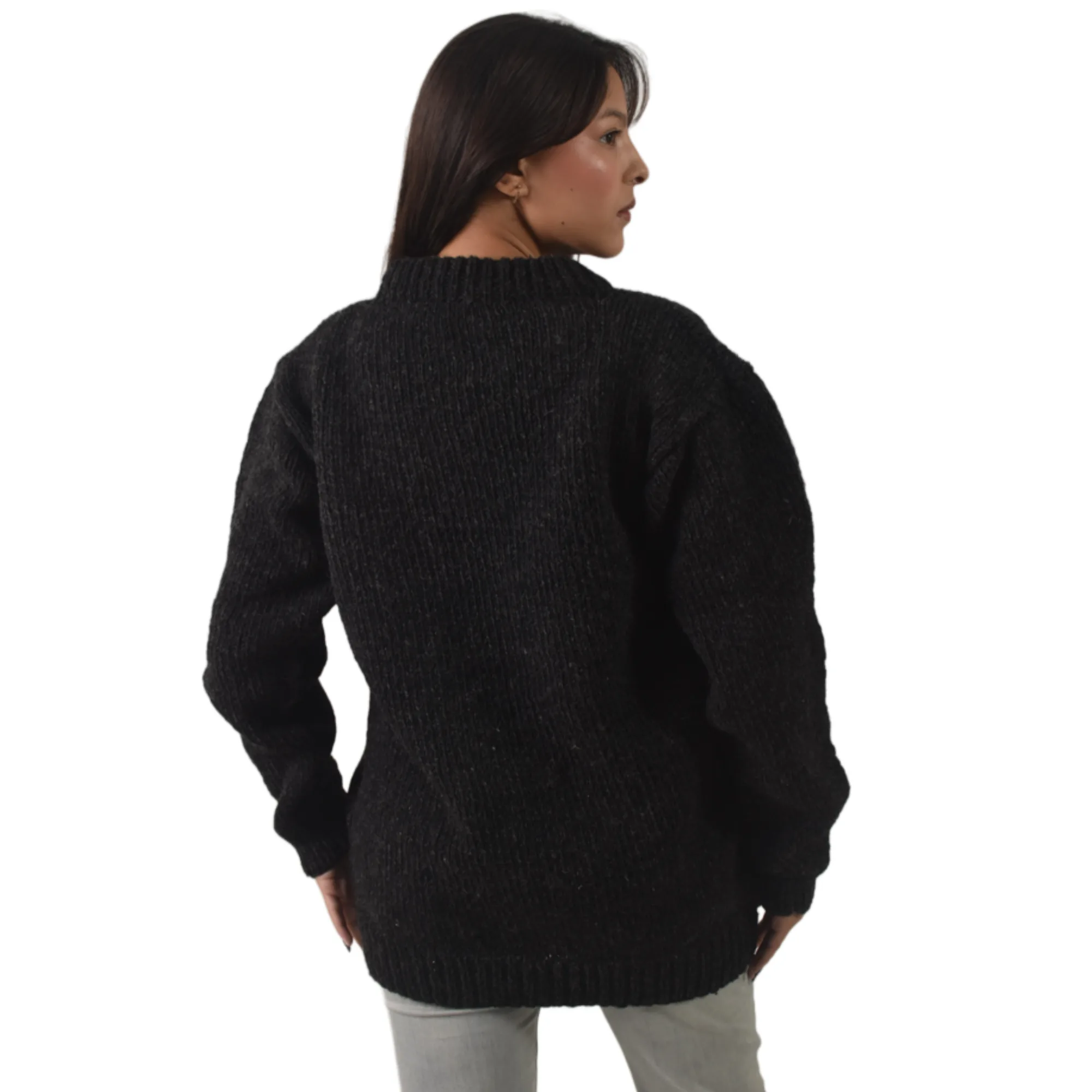 100% Wool Pullover Sweater For Men & Women - Black Unisex Crewneck Design - Made in Nepal - Image 4