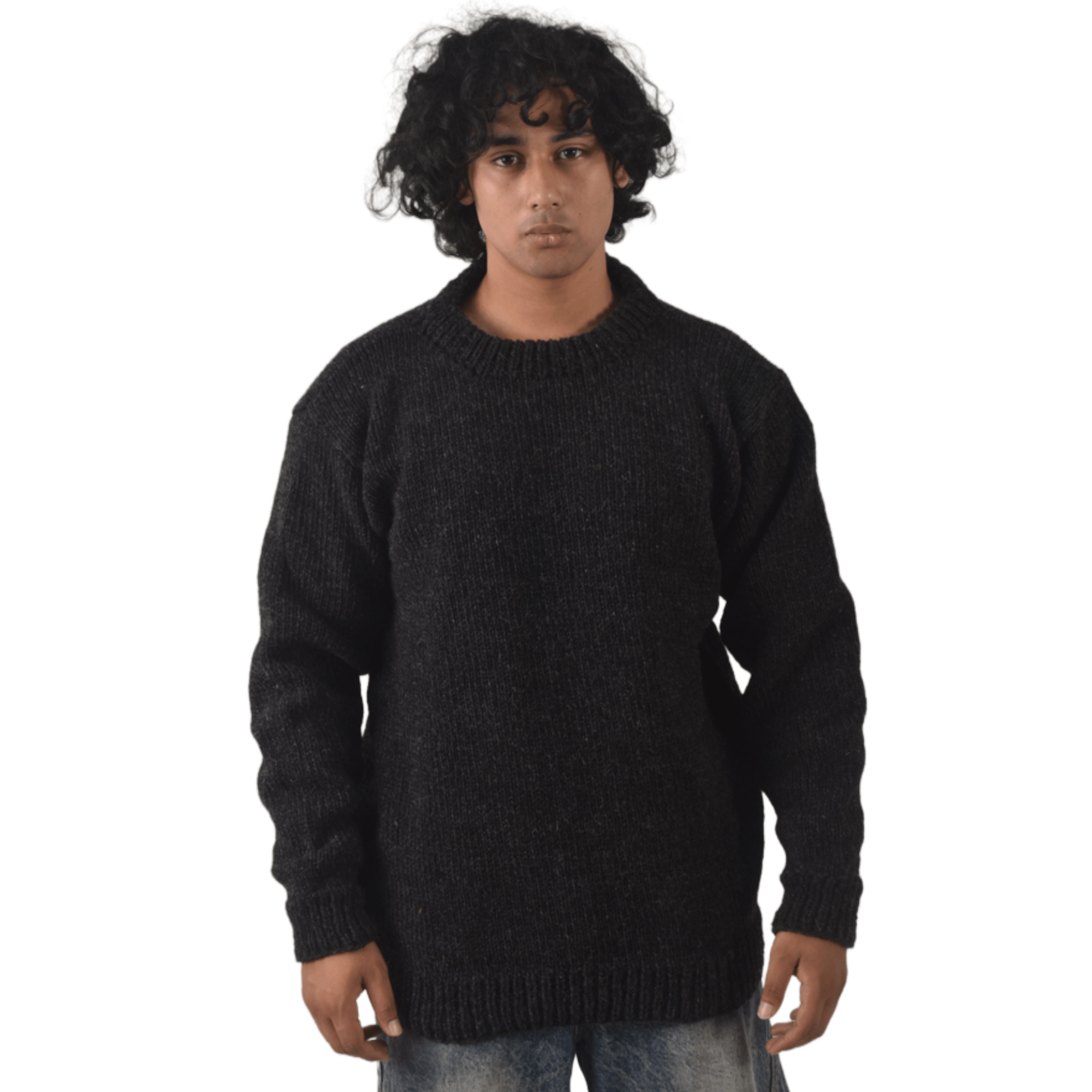 100% Wool Pullover Sweater For Men & Women - Black Unisex Crewneck Design - Made in Nepal - Image 3