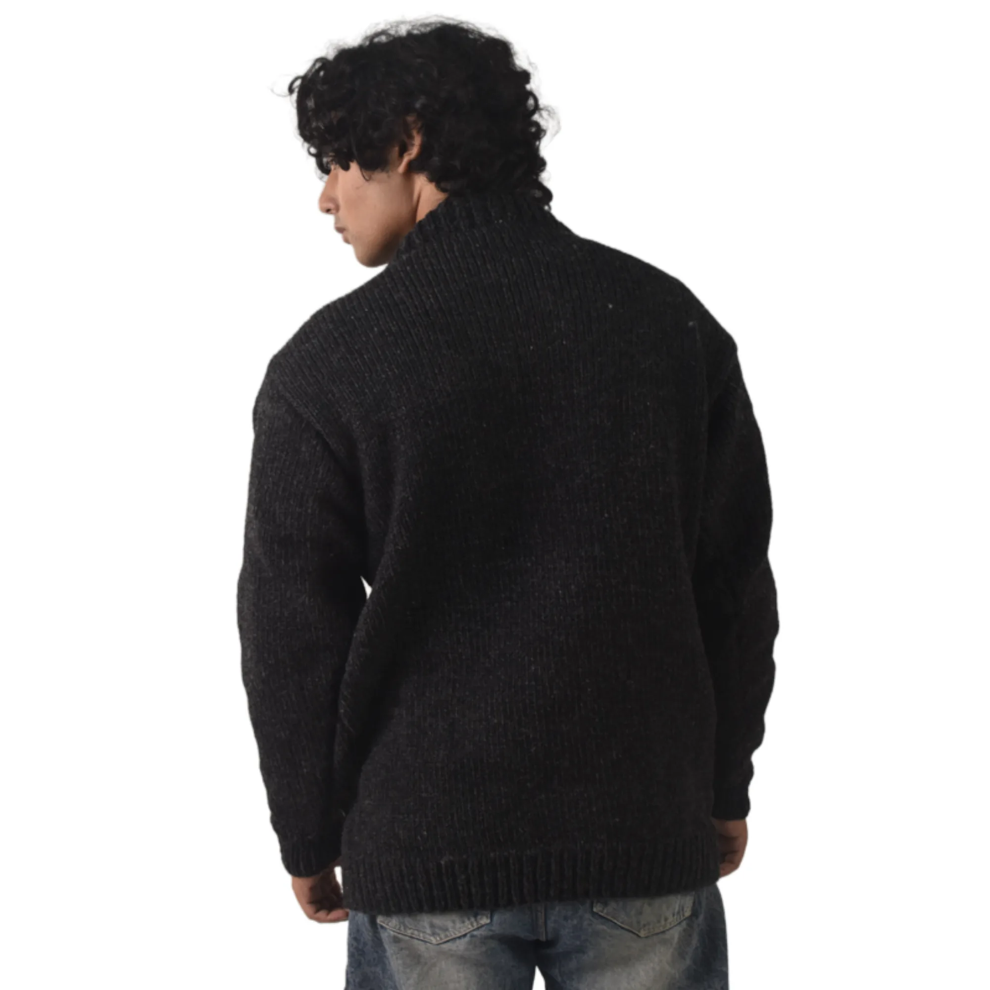 100% Wool Pullover Sweater For Men & Women - Black Unisex Crewneck Design - Made in Nepal - Image 5