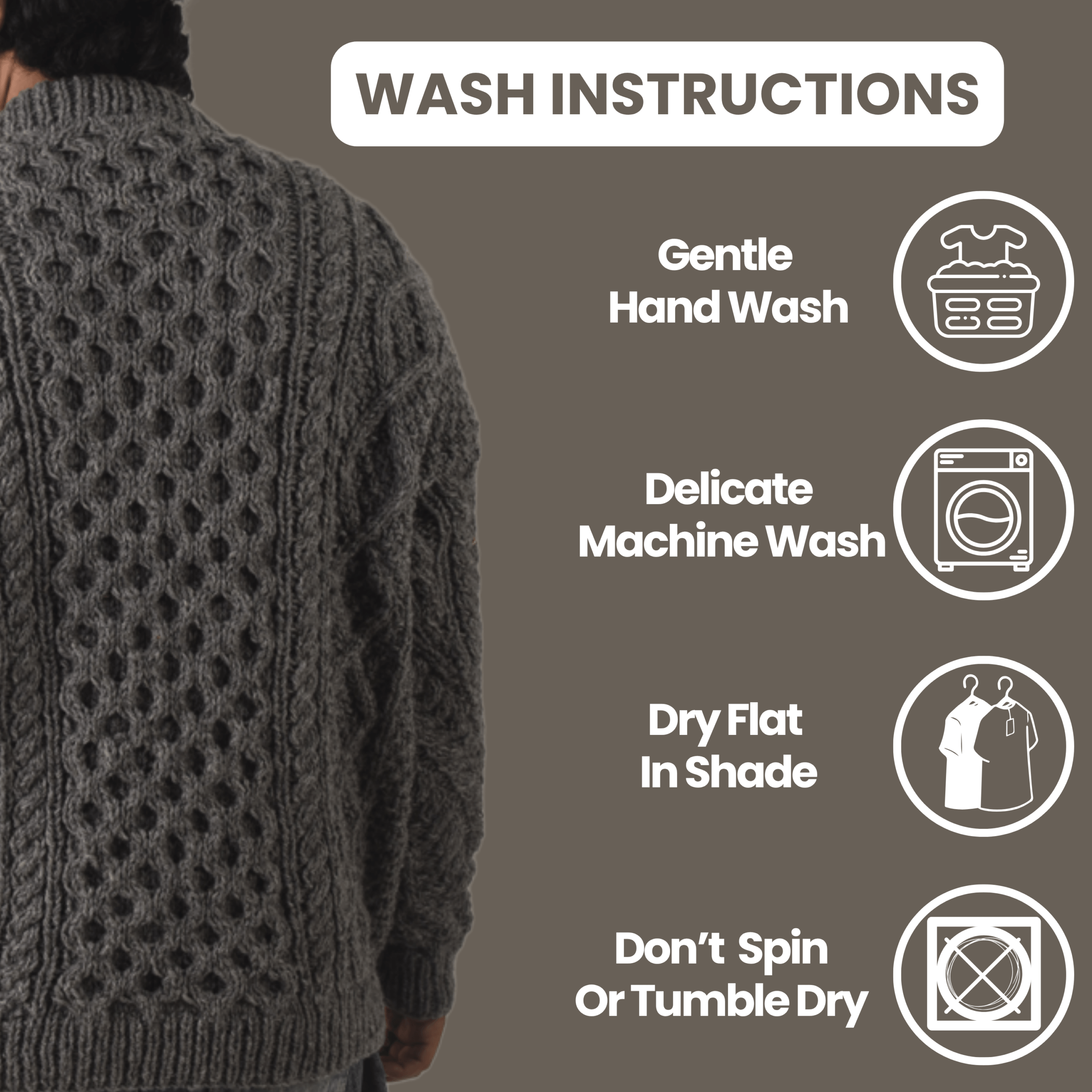 Handknit 100%Sheep Wool Cable Knit Sweater For Men & Women - Nepal Unisex Crewneck Aran Fisherman Woolen Pullover - Dark Grey - Image 10