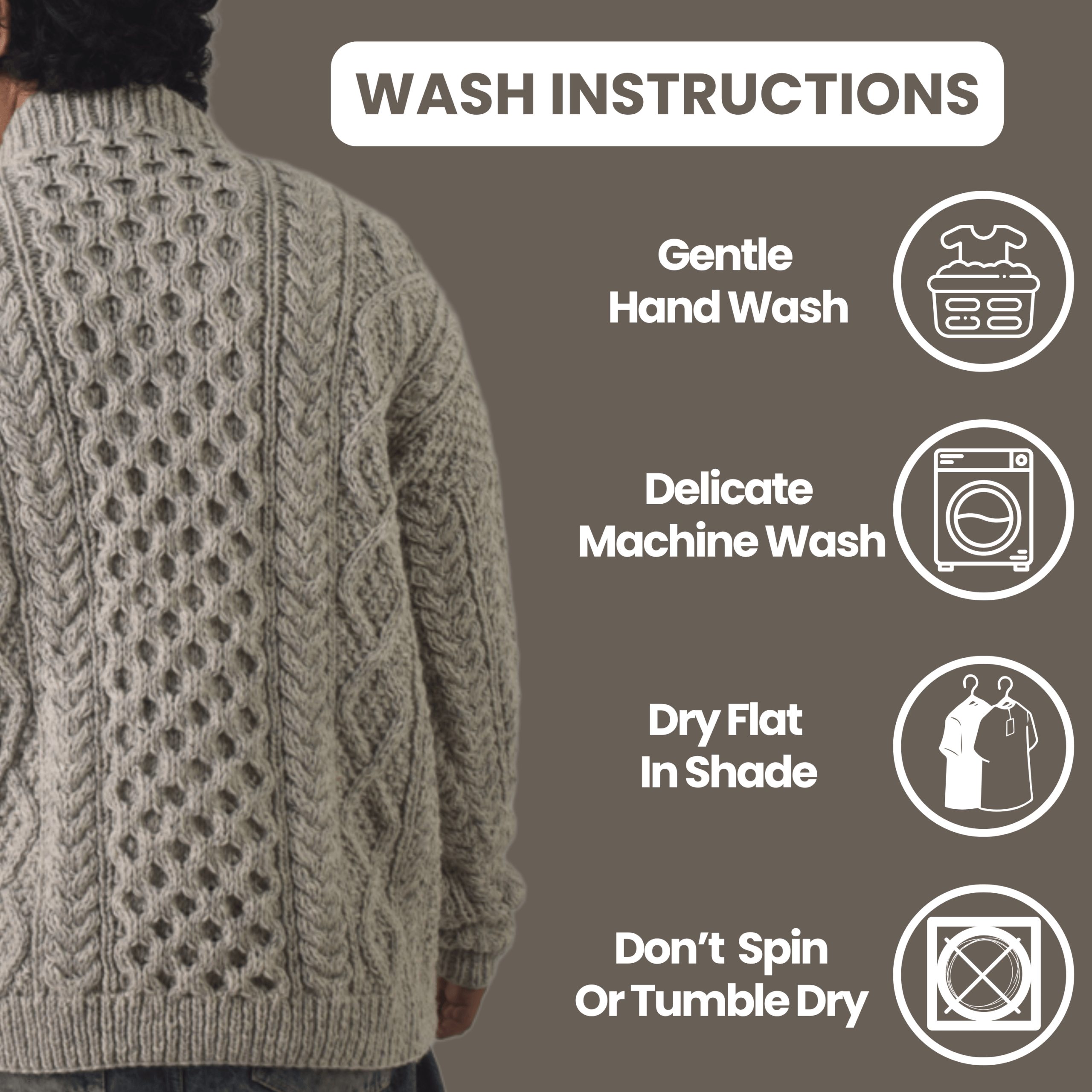 Handknit 100%Sheep Wool Cable Knit Sweater For Men & Women - Nepal Unisex Crewneck Aran Fisherman Woolen Pullover - Light Grey - Image 11