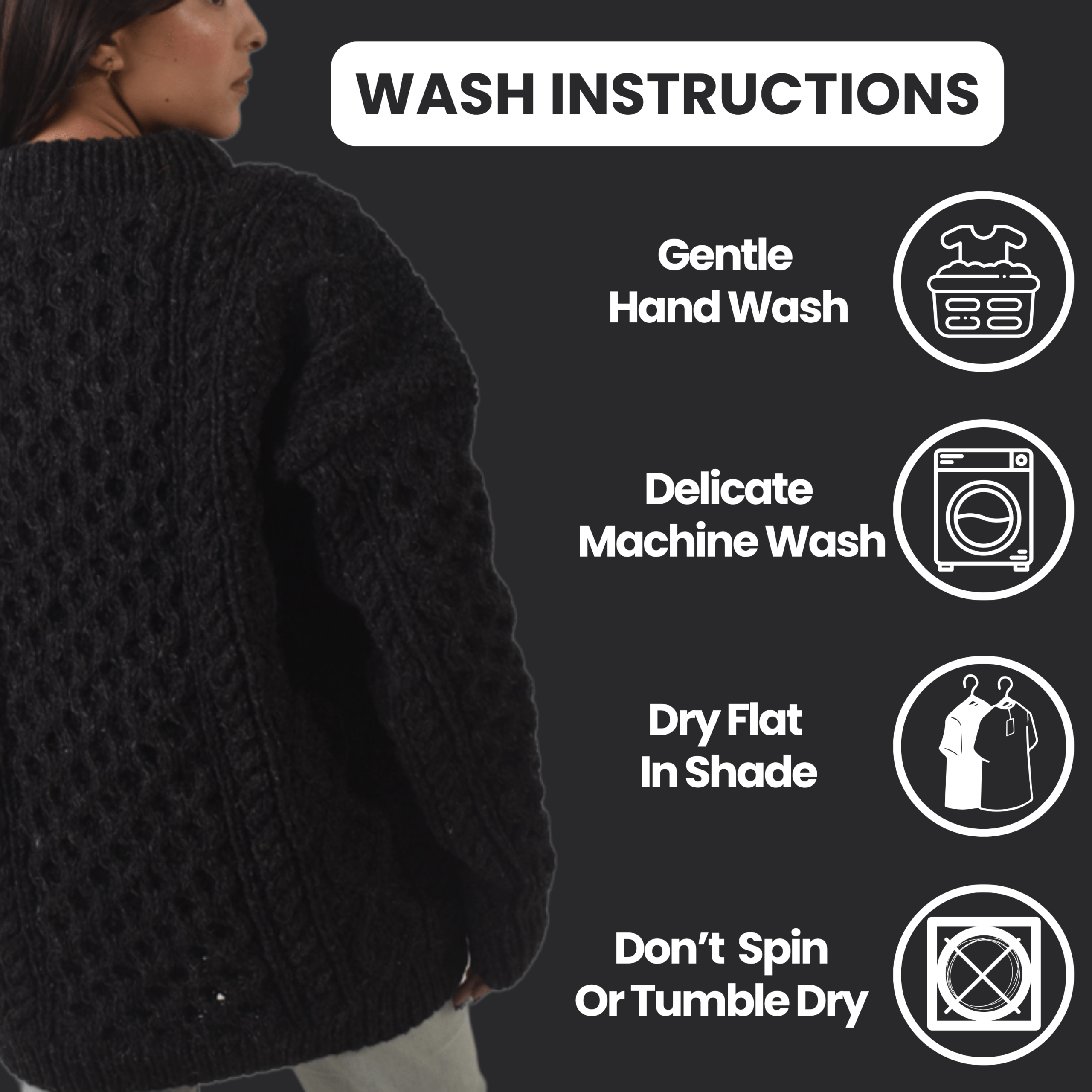 Handknit 100% Sheep Wool Aran Sweater For Men & Women - Nepal Unisex Crewneck Cable Knit Fisherman Woolen Pullover - Black - Image 11
