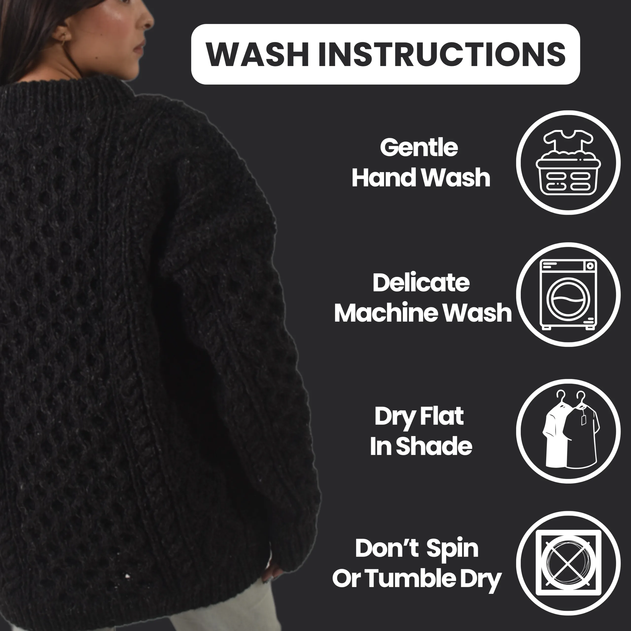 Handknit 100% Sheep Wool Aran Sweater For Men & Women - Nepal Unisex Crewneck Cable Knit Fisherman Woolen Pullover - Black - Image 11