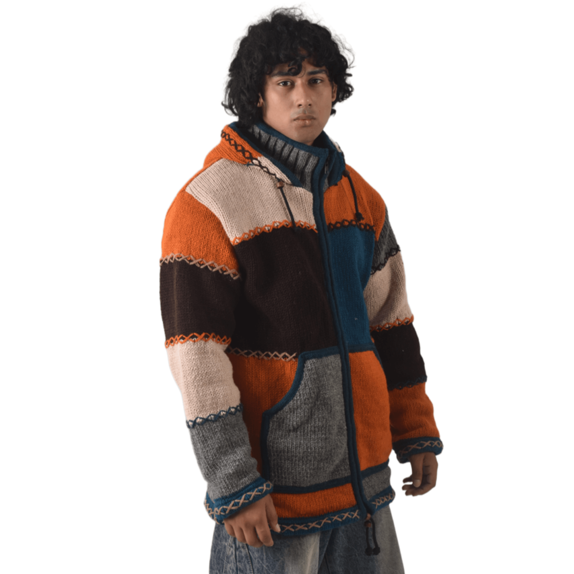100% Wool Jacket For Women & Men - Unisex Multicolor Patchwork Fleece Lined - Made in Nepal - Image 7