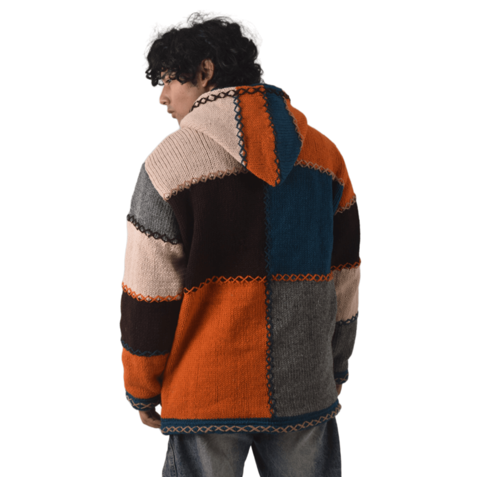 100% Wool Jacket For Women & Men - Unisex Multicolor Patchwork Fleece Lined - Made in Nepal - Image 8