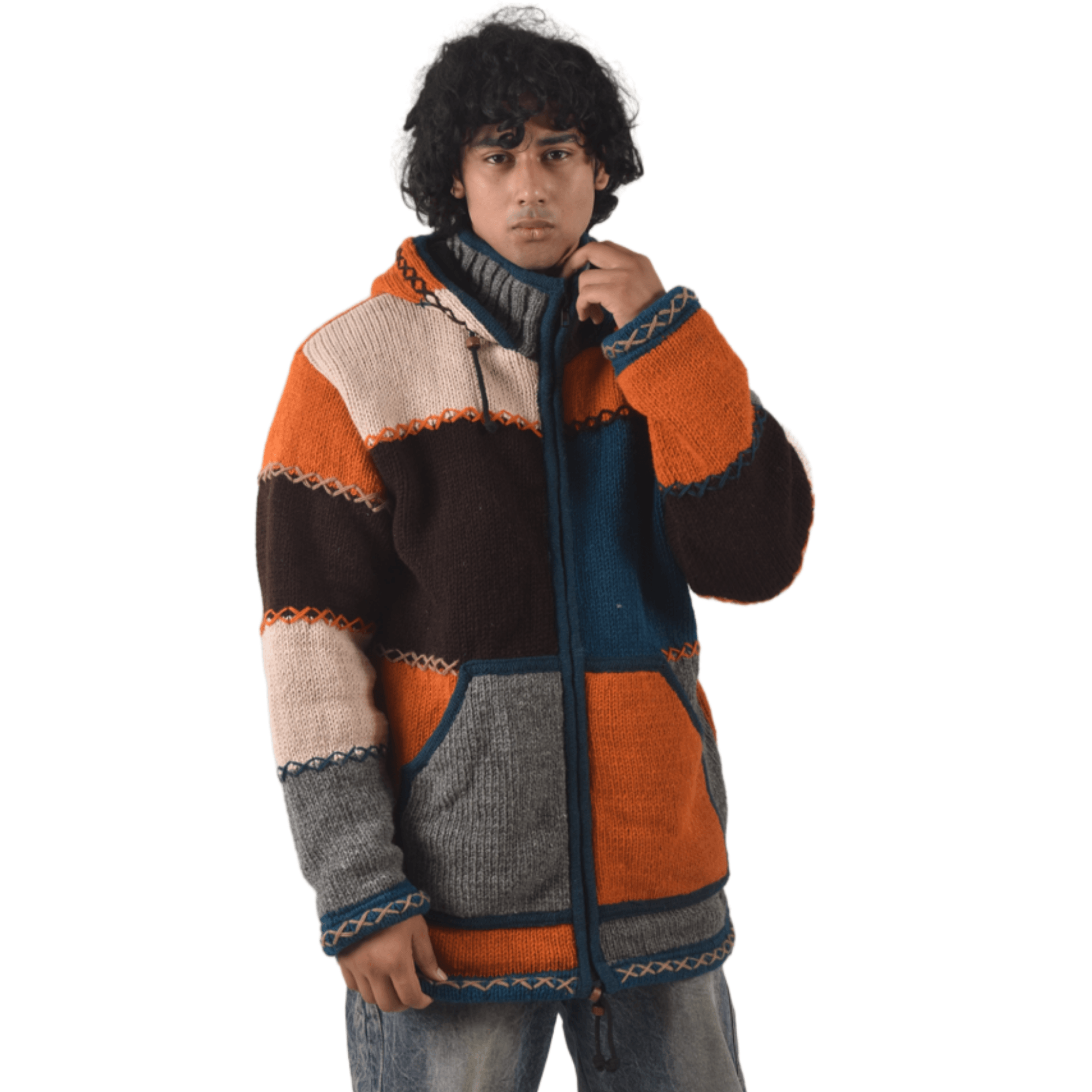 100% Wool Jacket For Women & Men - Unisex Multicolor Patchwork Fleece Lined - Made in Nepal - Image 9