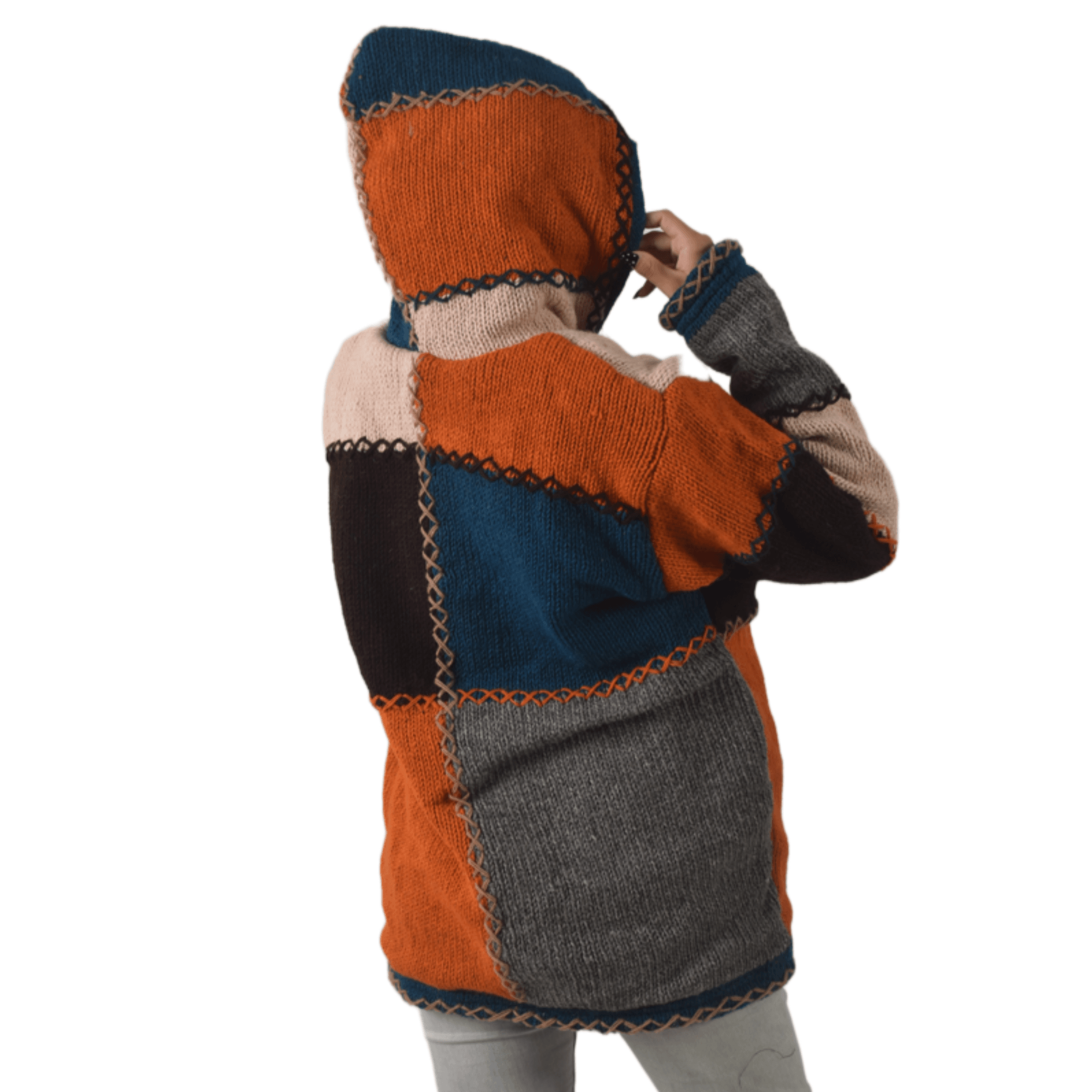 100% Wool Jacket For Women & Men - Unisex Multicolor Patchwork Fleece Lined - Made in Nepal - Image 5