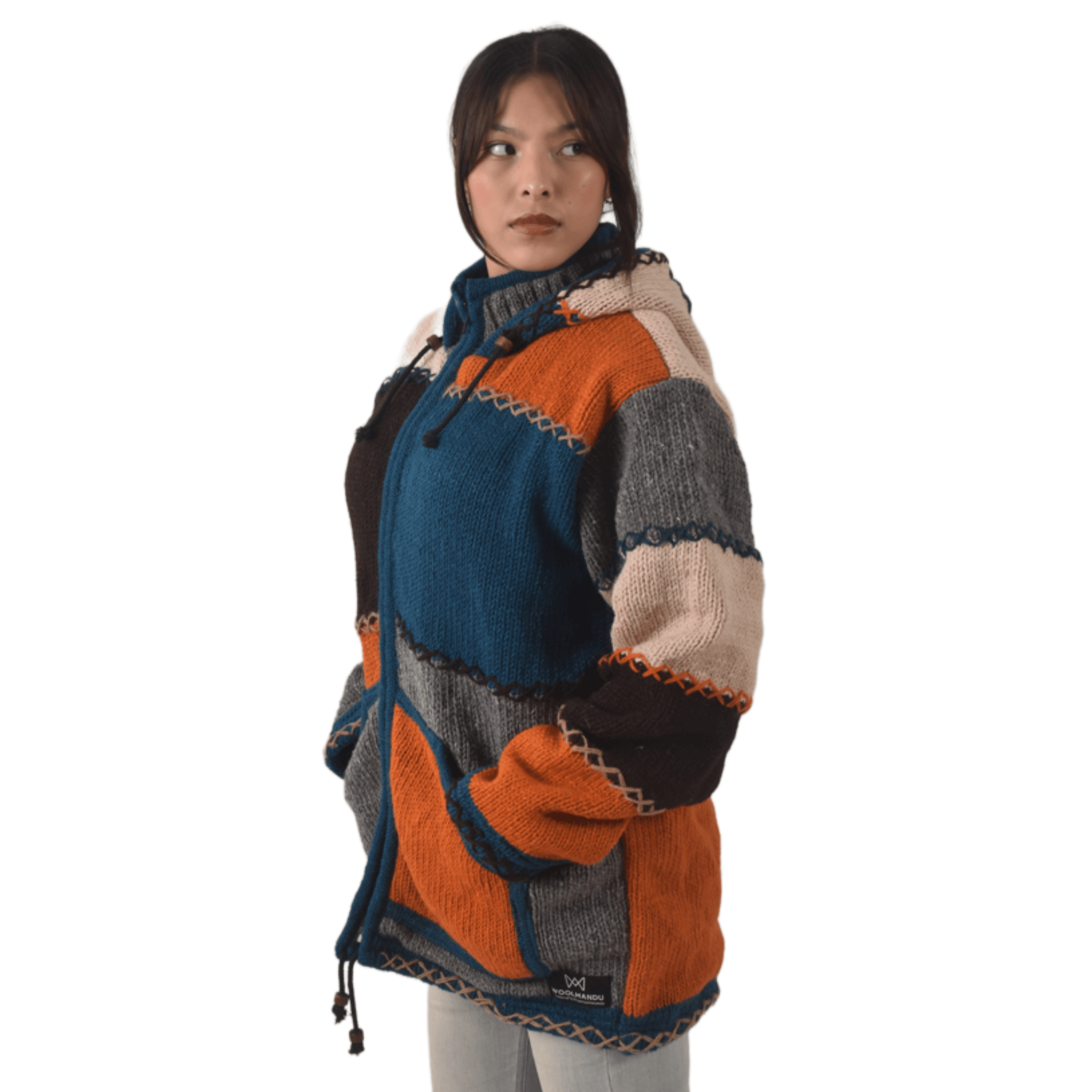 100% Wool Jacket For Women & Men - Unisex Multicolor Patchwork Fleece Lined - Made in Nepal - Image 6